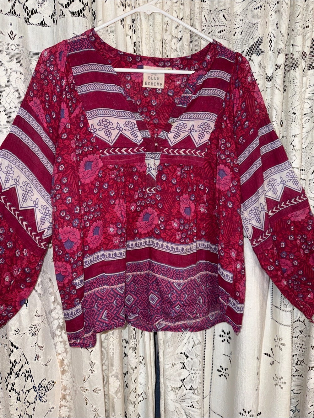 Blue Boheme Women's Magenta Floral Boho Blouse